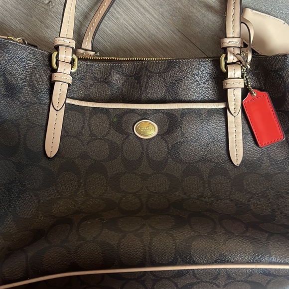 Coach Signature Peyton Double Zip Carryall Shoulder Bag Purse Brown - Picture 2 of 6